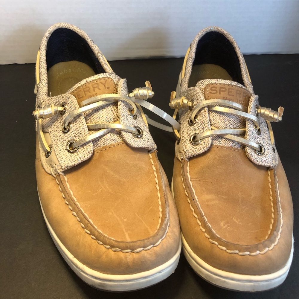 7 Sperry Women’s Light Brown leather Sparkly Rosefish Boat Shoes